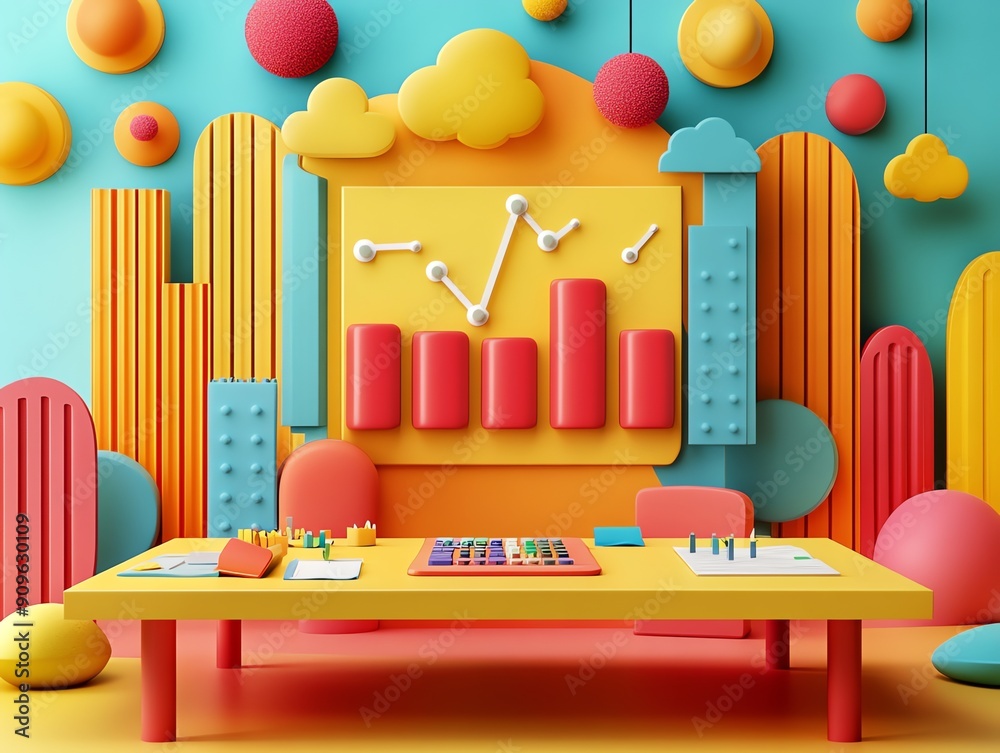 Poster Abstract geometric workspace with graph chart.