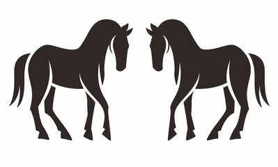 Fototapeta premium Silhouette of two horses facing each other, showcasing elegance and strength.