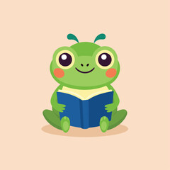 cute frog reading book isolated back to school