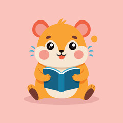 cute hamster reading book isolated back to school