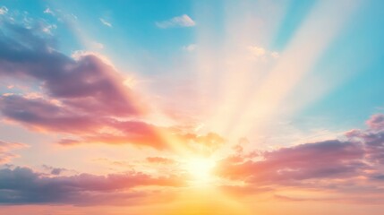 A stunning display of colorful clouds illuminated by brilliant sun rays during sunset