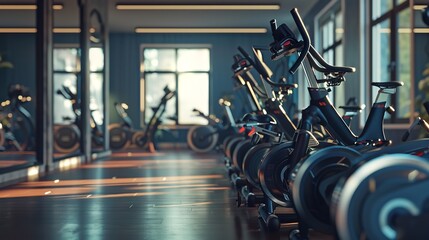 Fototapeta premium Empty Gym with Treadmill and Bicycles