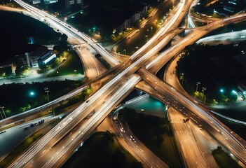 view top traffic multiple car crossing asia transport highway lanes expressway engineering night...