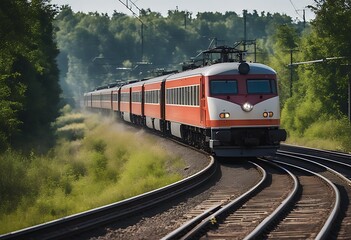 Obraz premium electric passenger rides turn train speed high line railway transport railroad transportation travel locomotive station vehicle suburban fast public