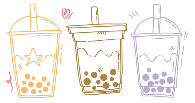 cute vector set of bubble tea