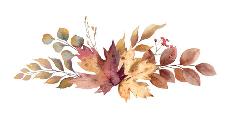 Autumn vector floral illustration clipart. Fall wreath. Maple leaves and branches. Rustic wedding design, greeting cards, thanksgiving decoration. Hand painted illustration. © ElenaMedvedeva