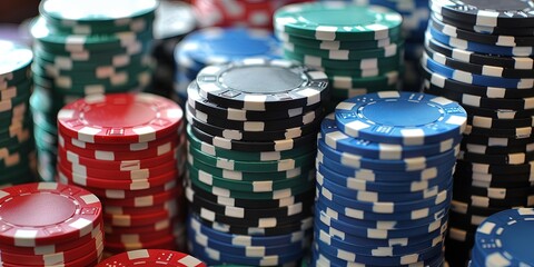 Casino concept with poker chips for gambling and gaming sites