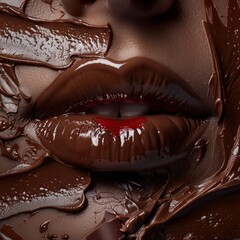 Obraz premium a lipstic kept in between background of chocolate with empty space with generative ai