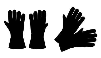 Professional work gloves. Protective gloves for builders and workers and firefighters. Pair Welding Thick Heavy Gloves High Heat Proof, Fireplace Gloves. Black silhouette, vector icon