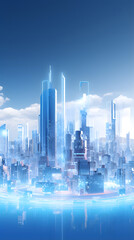 Digital future blue city scene graphics poster background