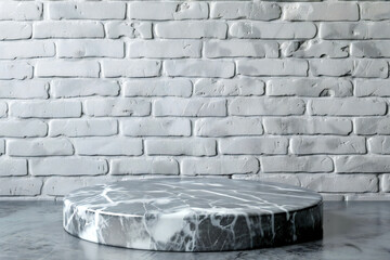 Fototapeta premium Elegant White Marble Platform with Vase and Flowers on a Minimalistic White Background for a Sophisticated Decor