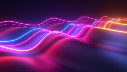 A colorful, neon-lit wave pattern on a dark background. The colors are bright and vibrant, creating a sense of energy and excitement