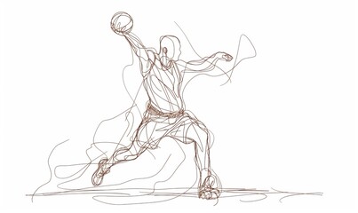 Fototapeta premium A man is throwing a ball. The drawing is in black and white. The man is wearing shorts and a shirt