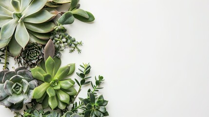 The Magnificent Landscape Created by Combining Various Types of Succulent Plants on a White Background: A Masterpiece of Nature's Beauty and Artistic Arrangement.