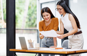 Fototapeta premium Teamwork meeting, business people in office workplace. Collaboration, technology and workers, women or employees with touchscreen planning sales, research or financial strategy in company