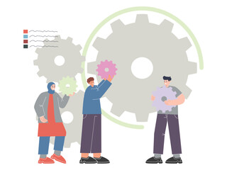 dedicated team work together discussion sharing mind gear enthusiasm progress partner team mate cooperation job communication illustration icon design