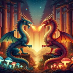 Obraz premium two dragons breathes fire