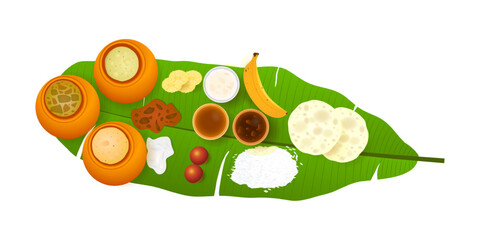 Vector illustration of traditional south Indian food on transparent background