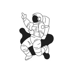 Y2k funky cosmonaut shooting gun finger in outer space outline icon vector flat illustration