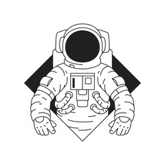 Y2k astronaut in rhombus hole monochrome groovy geometric logo outline icon vector flat