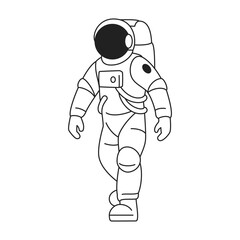 Y2k astronaut in spacesuit going at outer space comic outline icon vector flat illustration