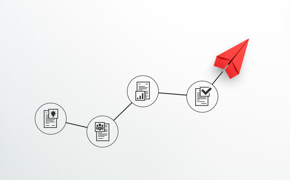 Red paper plane with Checklist and clipboard task documentation management, business strategy, Business process management