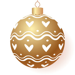 Christmas ball gold realistic style with ornament isolated on white background. Vector 10 eps