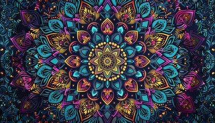 Vibrant Mandala Pattern with Teal, Yellow, and Pink Hues.