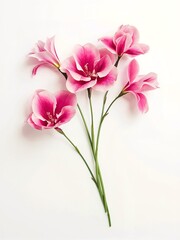 Group of pink, fuchsia flowers isolated on white background