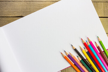 Top view of color pencils with space for text