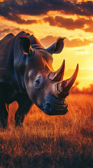 Fototapeta premium A Rhino in the Wild. World Rhino Day Banner Concept with Copy Space