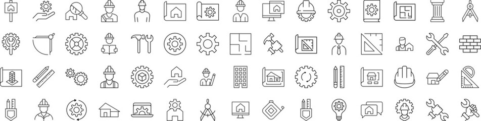 Line Signs of builder, engineer, repair and renovation for Advertisement. Suitable for books, stores, shops. Editable stroke in minimalistic outline style. Symbol for design