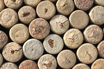 Closeup pattern background of many different wine corks