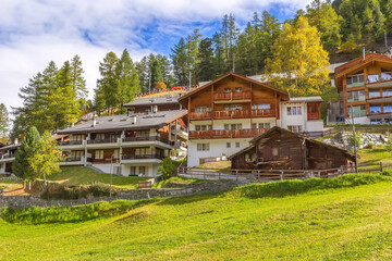Houses in Zermatt alpine village, Switzerland