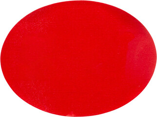 Red oval shape paper sticker isolated on white background