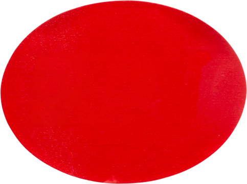 Red oval shape paper sticker isolated on white background