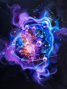 quantum physics, featuring energy waves and particles with dynamic, flowing visuals to capture the complexity and elegance of quantum phenomena.