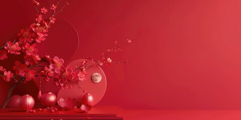 Chinese New Year design template of red pocket flower. The generation of AI