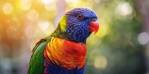 Portrait colorful lorikeet rainbow bird. Generation of Ai