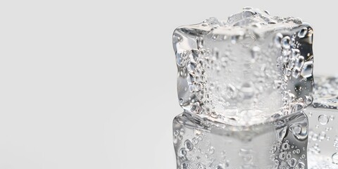 Transparent stack of ice cube on white background. Generation of Ai