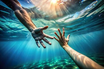 hand rescue and save another person drown under sea water