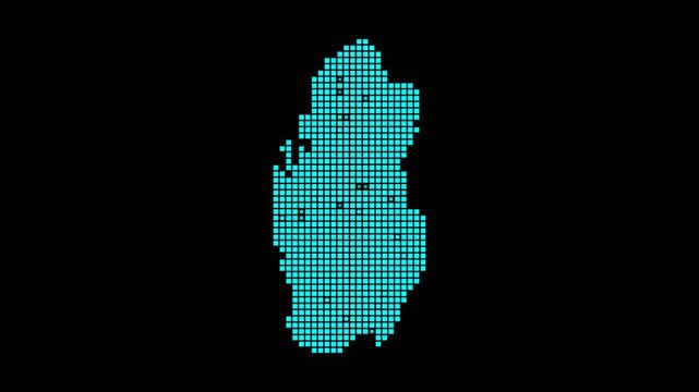 Qatar digital map. Map of Qatar in a dotted style. The shape of the country is filled with rectangles. Attractive video.