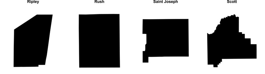 Ripley, Rush, Saint Joseph, Scott outline maps