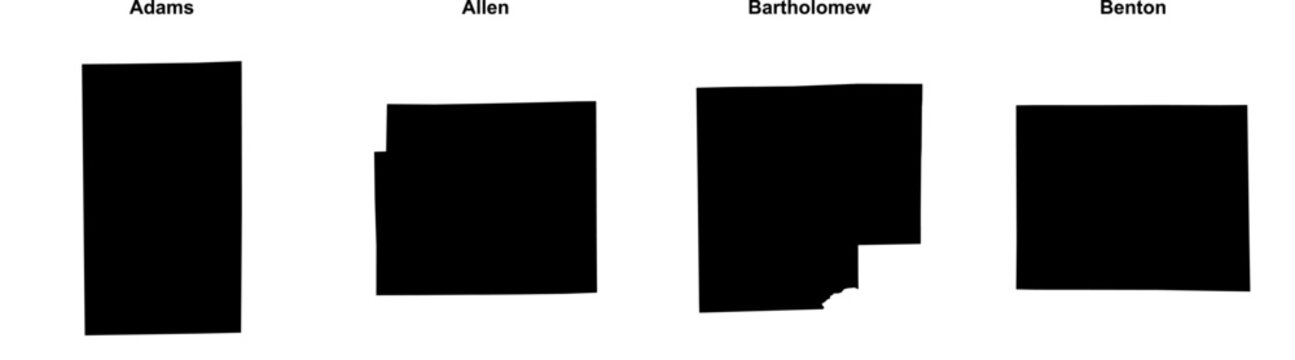 Adams, Allen, Bartholomew, Benton outline maps