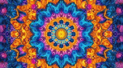 Abstract kaleidoscope pattern with vivid colors, psychedelic background