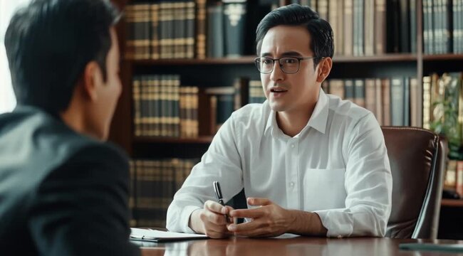 Interview scene of lawyer with his client, Camera slow motion with different angles