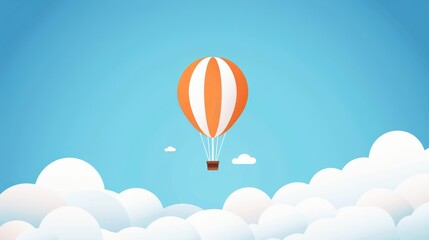 Single hot air balloon in the sky, minimalist and clean, 2D vector art, plain background, uncomplicated design, basic shapes