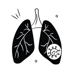 Lungs infection doodle icon, pneumonia vector, lungs disease