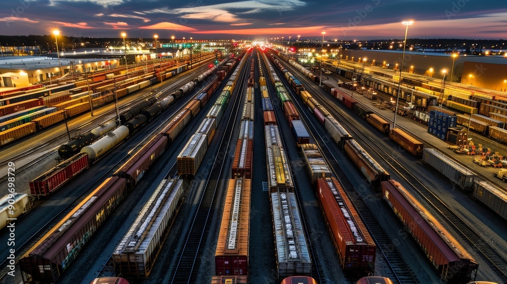 Poster rail yards with centralized dispatching and traffic control centers coordinate train movements and o
