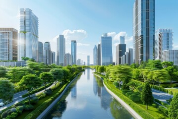 Fototapeta premium low-impact current pioneering urban innovations, highlighting modern advancements in eco-friendly and sustainable city design with a focus on minimal environmental impact.